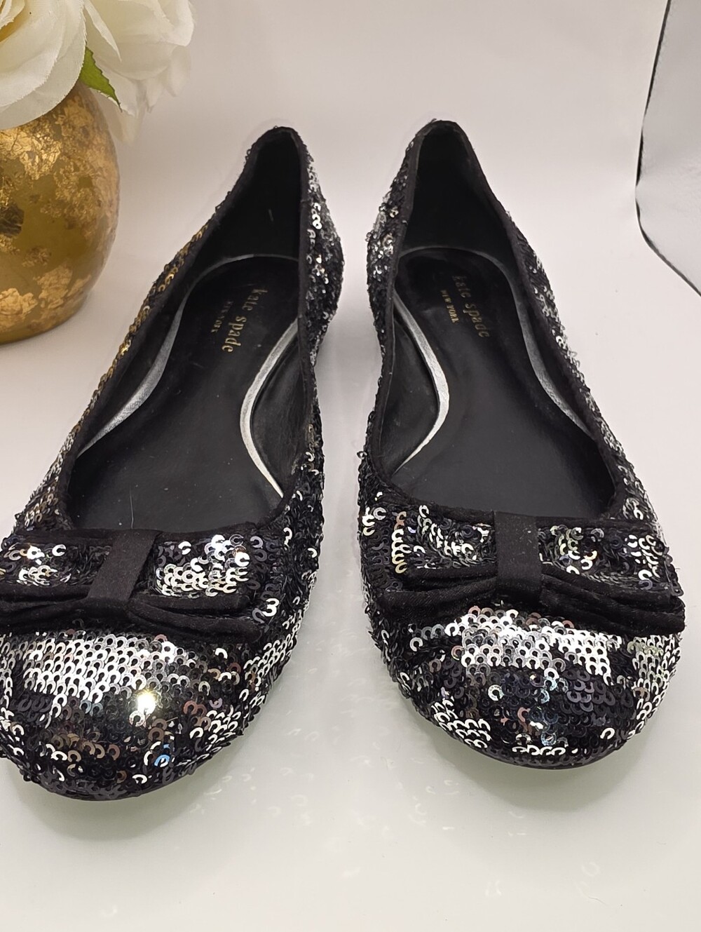 Kate Spade Black & Silver Sequin Slipper Flats - Picture 4 of 7